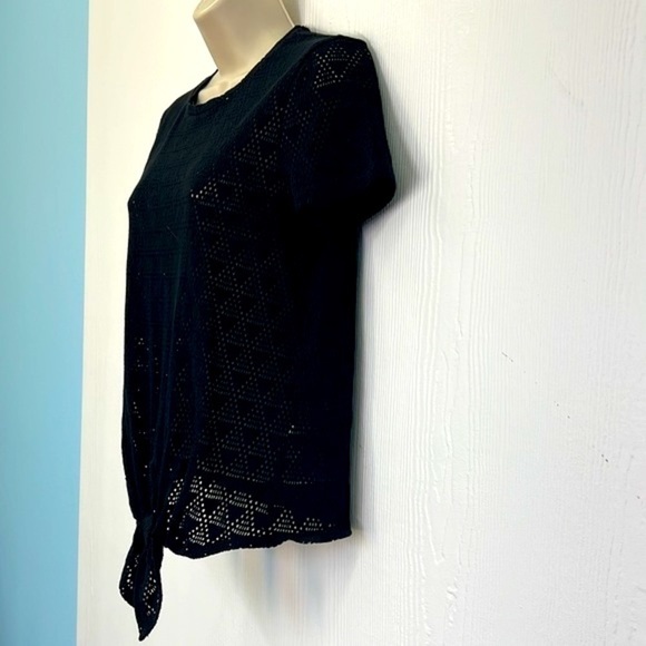 Madewell - Texture and Thread Black Eyelet Tie Front Short Sleeve Crop Small - Picture 5 of 10